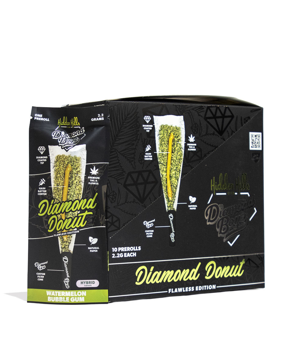 Watermelon Bubble Gum Hidden Hills Diamond Boyz 2.2g THC-A Diamond Donut Pre Roll 10pk Front View on White Background