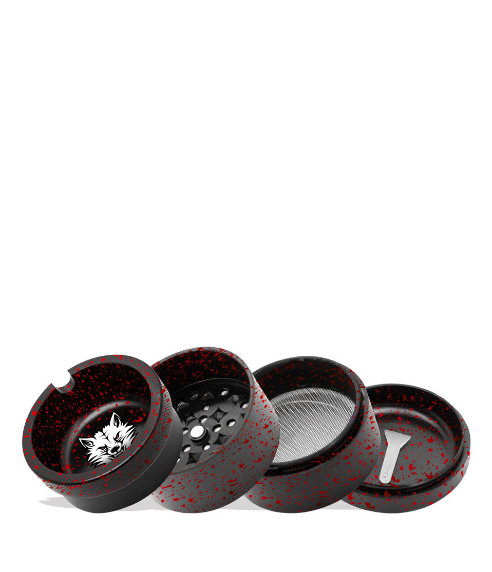 Black Red Spatter Wulf Mods 4pc 65mm Bevel Grinder 6pk Single Apart View on White Background