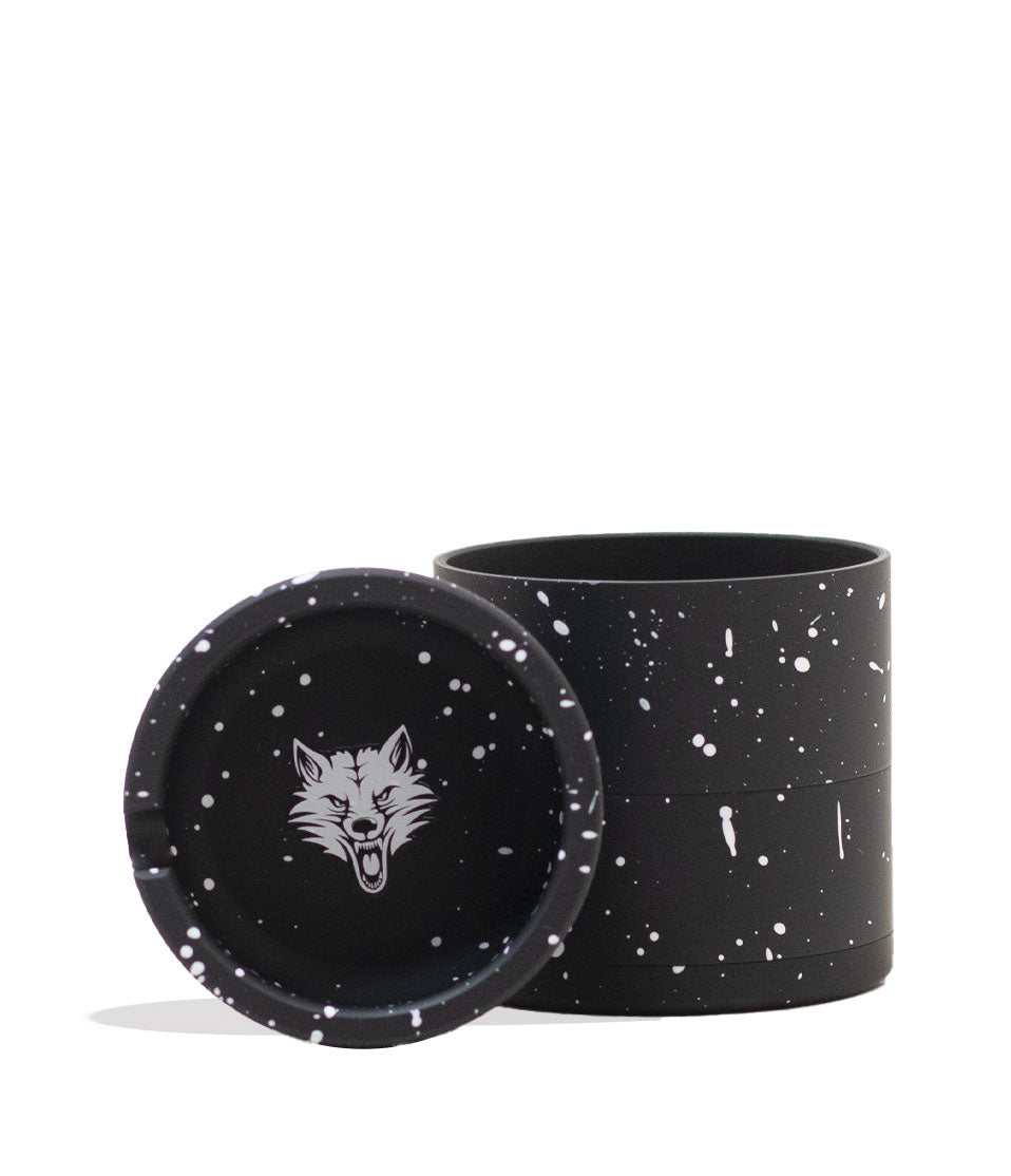 Black White Spatter Wulf Mods 4pc 65mm Bevel Grinder Front View on White Background