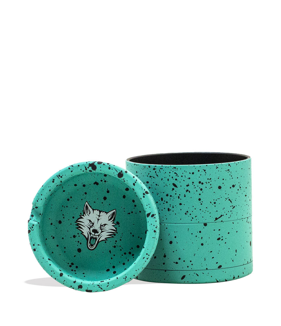 Teal Black Spatter Wulf Mods 4pc 65mm Bevel Grinder Front View on White Background