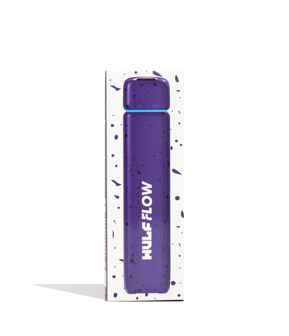 Purple Black Spatter Wulf Mods Flow Auto Flow 510 Voltage Battery 10pk Packaging Front View on White Background