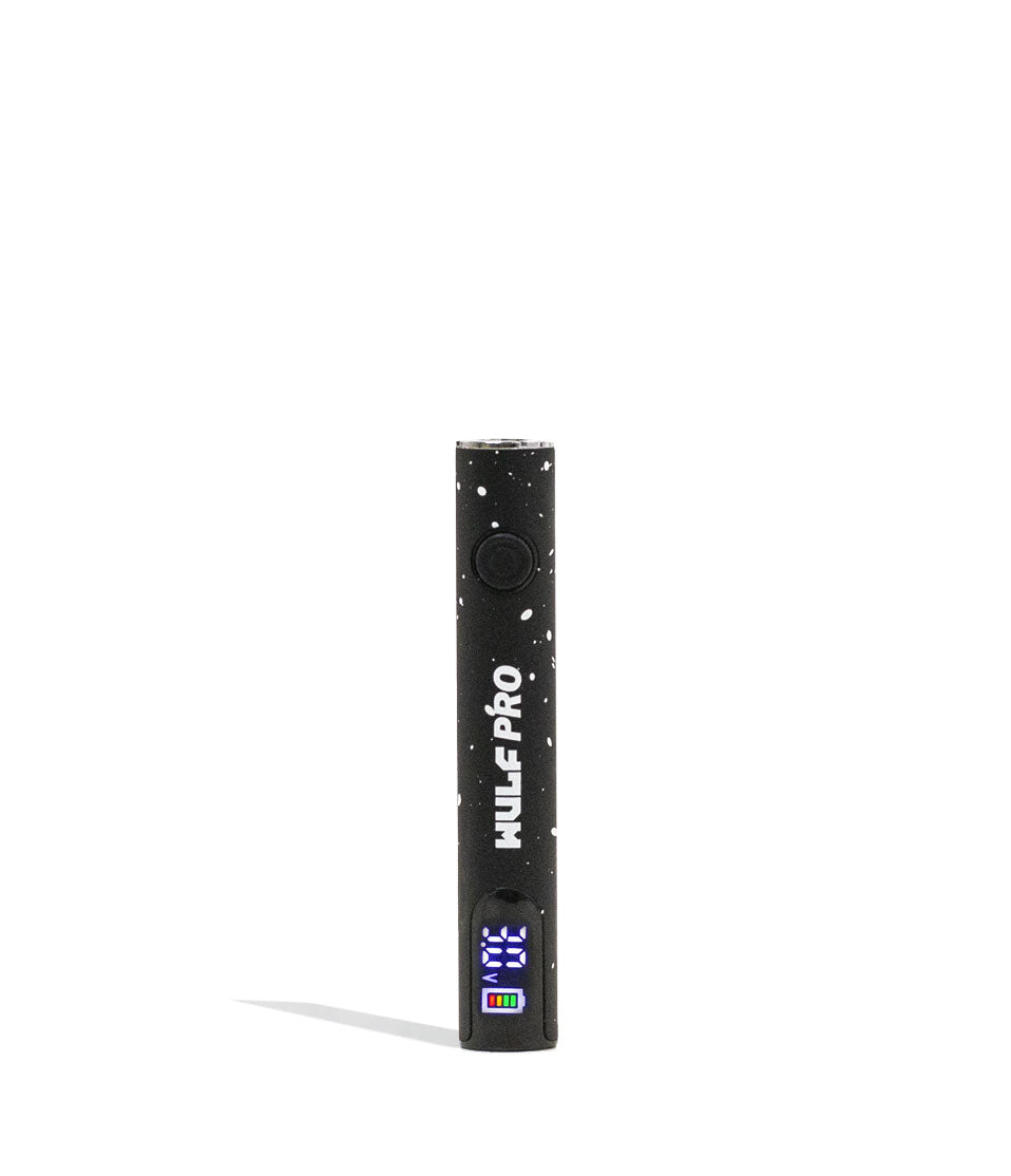 Black White Spatter Wulf Mods Pro 510 Variable Voltage Battery 15pk Front View on White Background