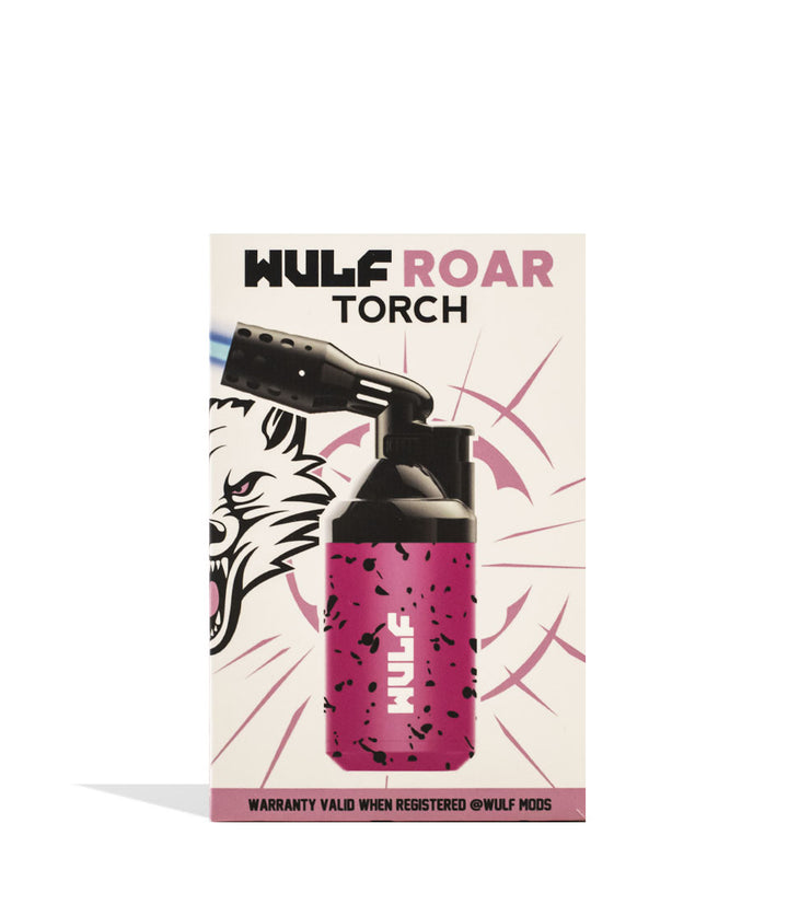 Pink Black Spatter Wulf Mods Roar Butane Torch 9pk Packaging Front View on White Background