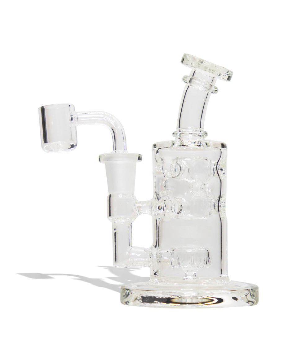 Clear Wulf Mods Shift 14mm Dab Rig with Quartz Banger Front View on White Background