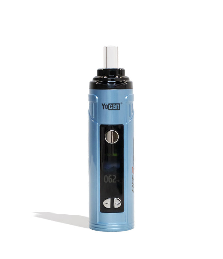 Blue Yocan HIT 2 Dry Herb Vaporizer Front View on White Background