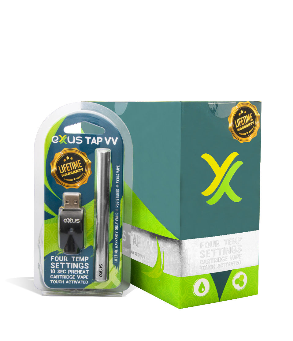 Silver w/single pack Exxus Vape Tap VV Auto Draw Cartridge Vaporizer 12pk on white background